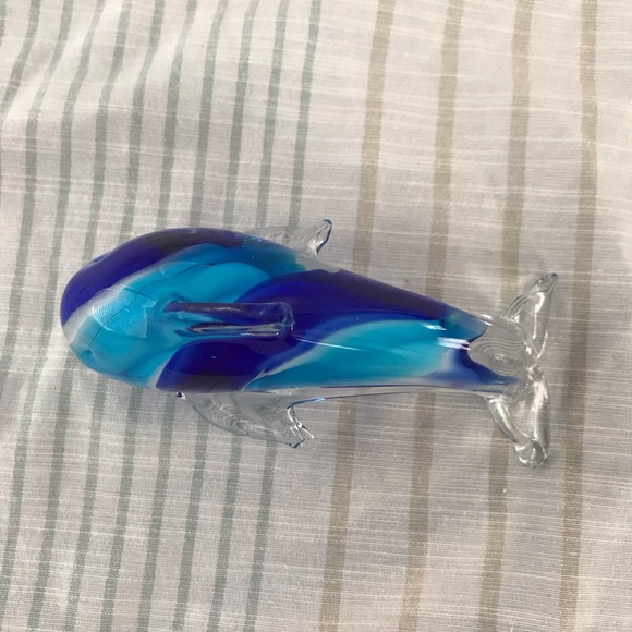 Glass Dolphin Figure Hand Blown Turquoise And Cobalt Blue Swirl Art - Picture 5 of 9